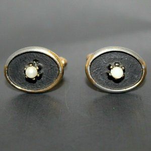 Vintage Faux Pearl & Gold Oval Cufflinks Concave